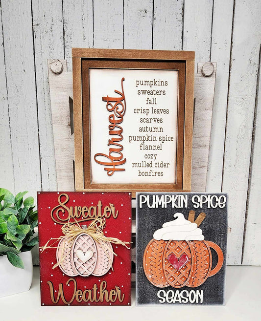 Autumn Themed Sign Trio - Shelf Sitter - DIY Kit