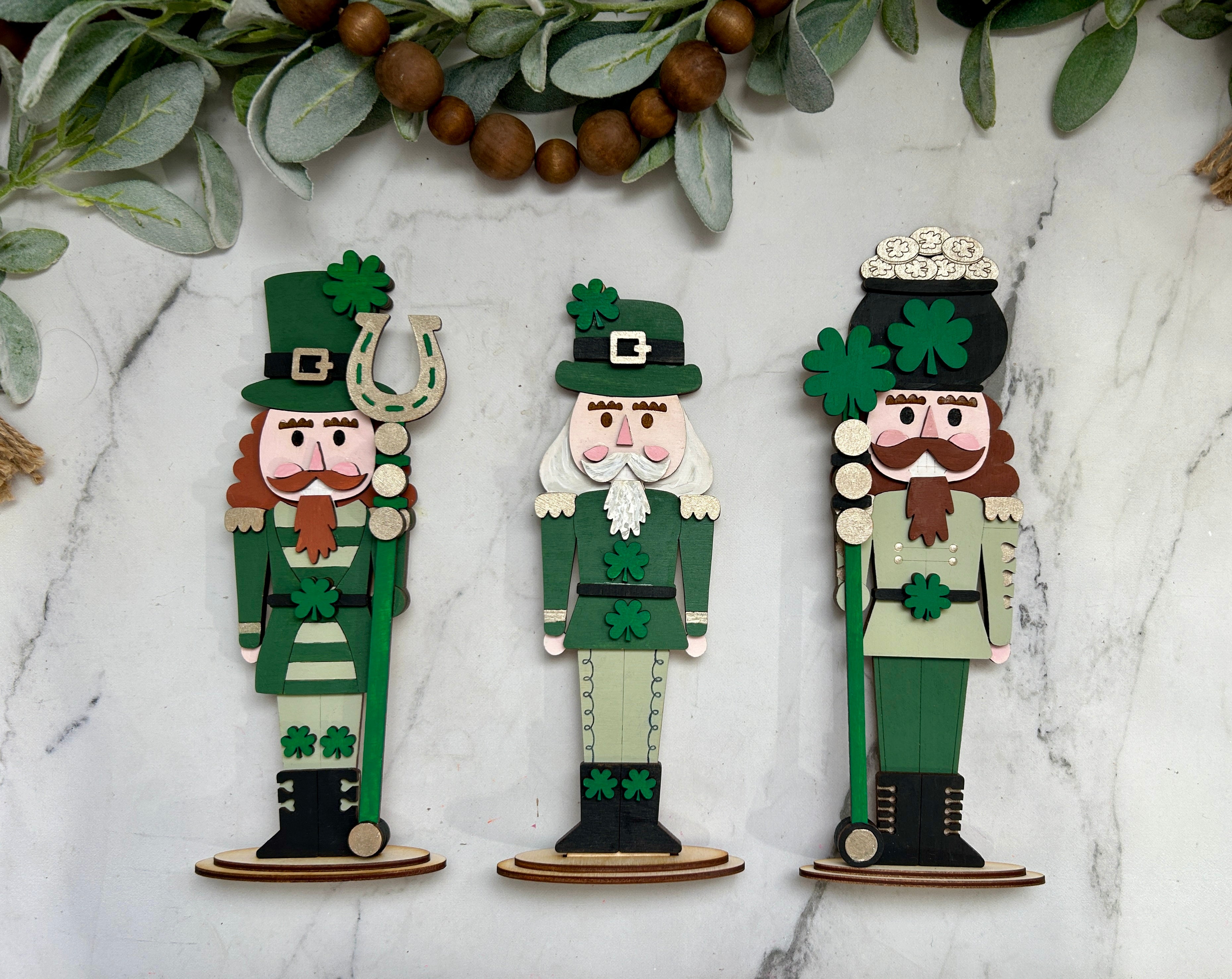 Vintage St Patrick's Day Wooden Nutcracker Irish Leprechaun authentic set